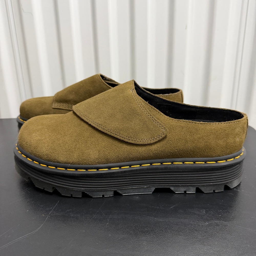 Dr. Martens Mules Mens 12 Zebzag Anywair Olive Bronx Suede EUC